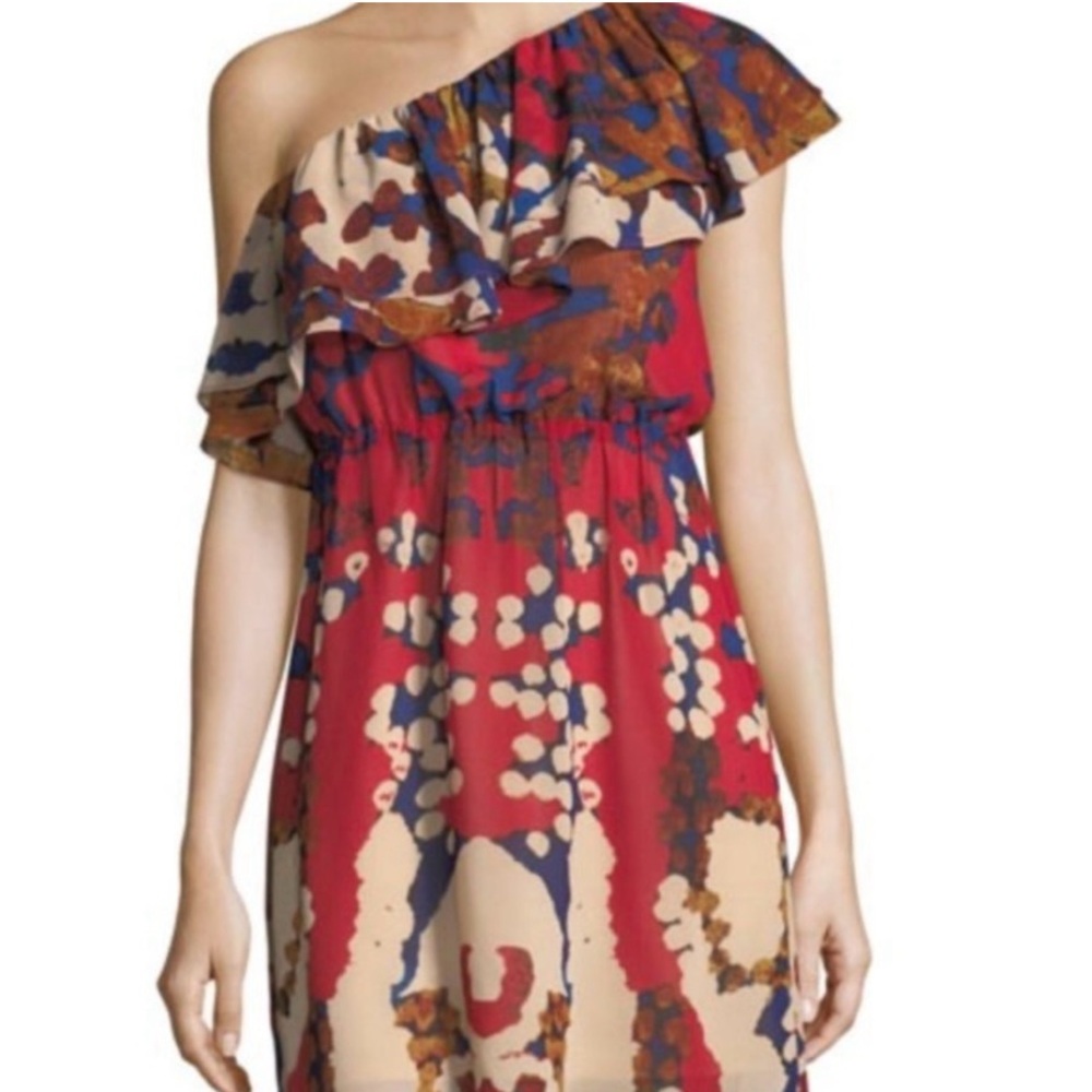 Philosophy Red Abstract Print One-Shoulder Dress NWT